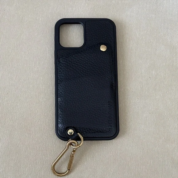Bandolier Black Leather Phone Case with Gold Hardware - Picture 1 of 5